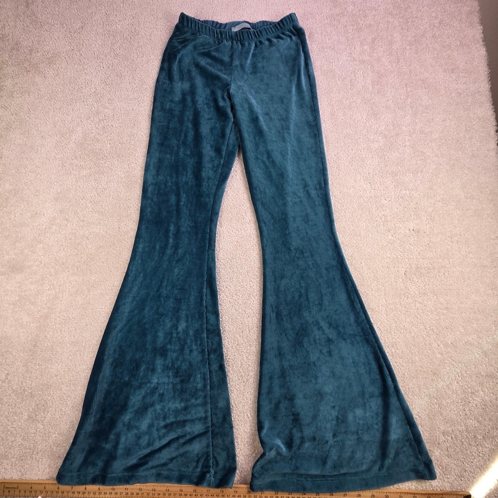 Chatoyant Teal Ribbed Bell Bottom Pants Size S Leisure Hippie Yoga Festival